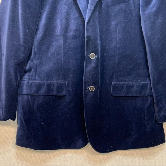 J. Ferrar Mens Velvet Coat Blazer Jacket Size 44R Navy Slim Fit Double Button - Picture 6 of 12